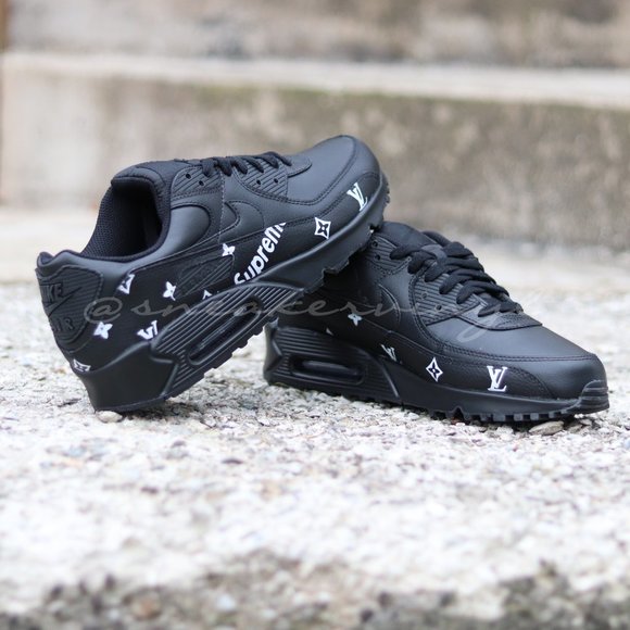 Nike Air Max 90 Black Leather Custom Sneakers NWT - Picture 5 of 9